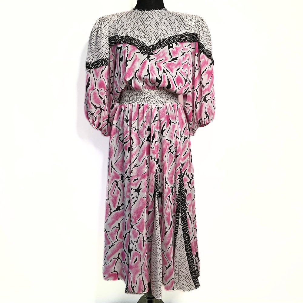 Vintage 80s Assorti Cinch Waist Blossom Flare Dress Womens SZ XS Cottagecore